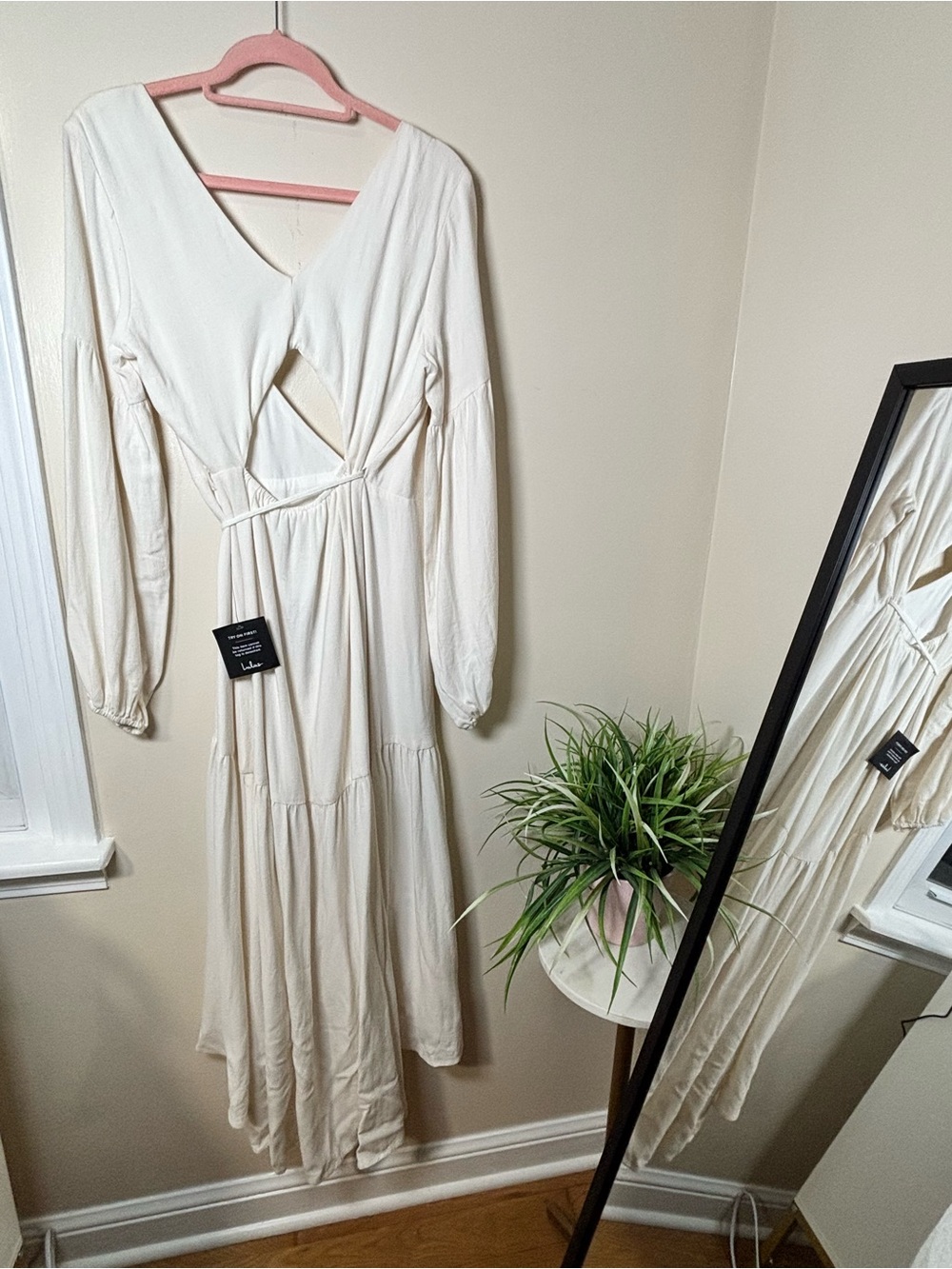 NWT Lulus Perfectly Pleasant Ivory Linen Blend Wrap Midi Dress Medium
